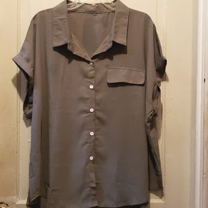 NWOT NEW Army Green Plus Button Front Collar Shirt Blouse Size 4XL (20)